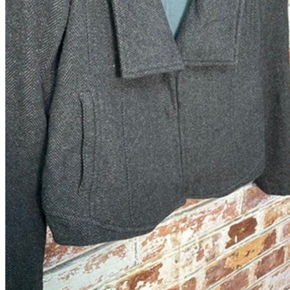 Free People Charcoal Gray Herringbone Gathered Puff Shoulder Wool Blend Jacket - Picture 9 of 16